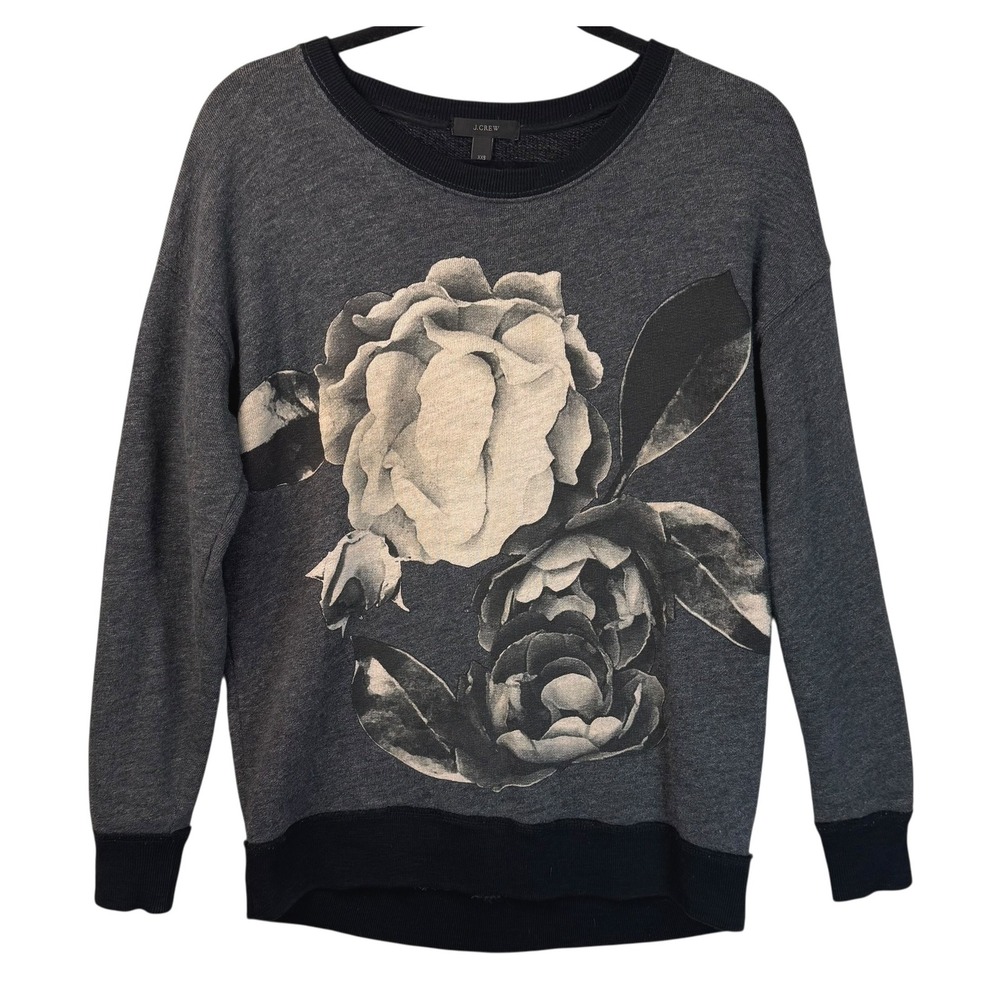J.Crew Sweatshirt Pullover Top XXS Gray Floral Graphic‎ Crewneck Comfy Casual
